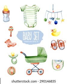 Baby set. Vector watercolor illustration.