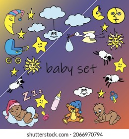 baby set.multicolored image on a colored background