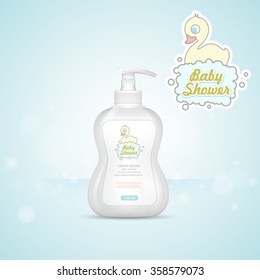 Baby Shampoo Bottle. Logo Duckling. Vector Illustration.