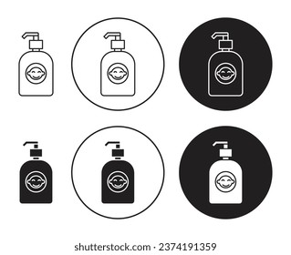 Baby shampoo container line icon set in black color.