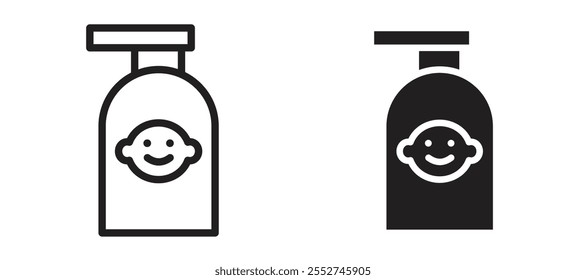 Conjunto de iconos de Vector de champú para bebés con estilo relleno y delineado negro.