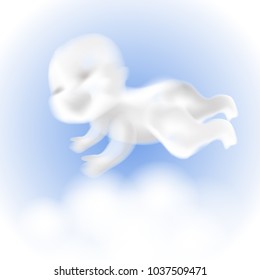 baby shape cloud in action on blue sky,cute cartoon vector illustration,gradient mesh style
