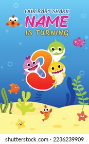 Baby Shark Birthday Card, Ocean Style Birthday Child Party, Baby Shark 3rd Birthday