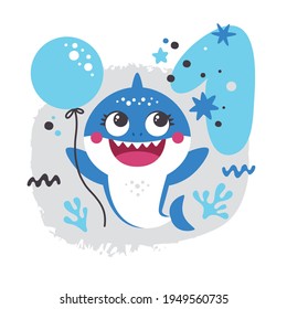 Baby Shark Birthday Cute Vector Illustration