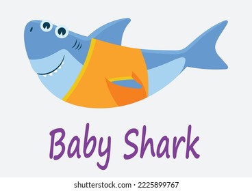 Baby Shark Birthday cute vector Illustration.