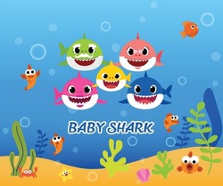 Baby Shark Birthday Greeting Card Template. Shark Cards. Birthday Invite, Happy Child Party In Ocean Style