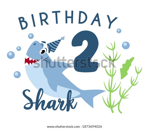 Baby Shark Birthday Party Clipart Second Stock Vector Royalty Free