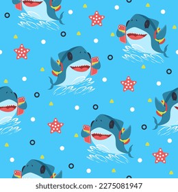 Baby Shark Cartoon Vectors Pattern Backgrounds.