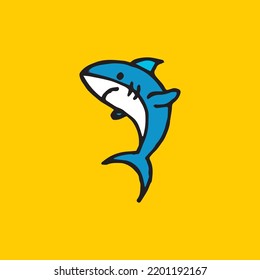 Baby shark cute illustration. fish. animal. sea. aquatic. vector. nature. water. ocean. yellow background. isolated. marine. graphic. wild. icon. art. design. wildlife. symbol. underwater cartoon.