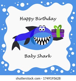 Baby shark doo doo doo. Cute cards baby shark happy birthday greeting card vector.