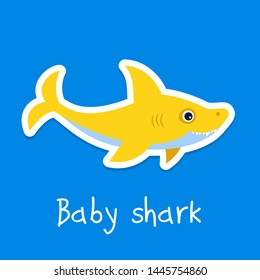 Baby shark funny sticker with the hand drawn vector sesign illustration. Cute image for children book and plates. 