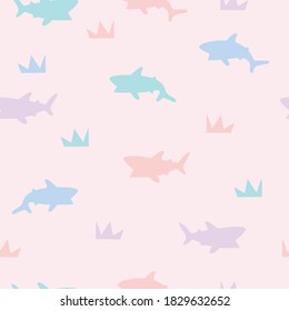 Baby shark seamless pattern. Cute shark vector. Summer t-shirt print.