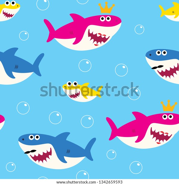 Baby Shark Seamless Pattern Vector Drawing Stock Vector Royalty Free