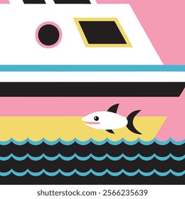  baby shark swimming beside a boat (15) vector art