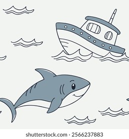 a baby shark swimming beside a boat (16) vector art