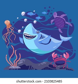 Baby Shark Vector Cartoon smiling with sharp teeth Character Illustration