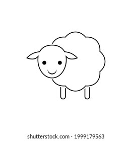 Baby Sheep Icon. Vector Drawing. Lamb Linear Outline Illustration On White Background.