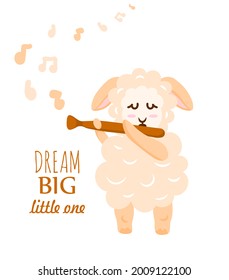 Baby sheep poster print animal cute character dream big little one slogan design decoration paper