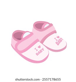 Baby shoes clipart. Baby clothing, baby element collection. Baby girl footwear vector. Flat vector in cartoon style isolated on white background.