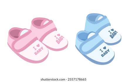 Baby shoes clipart. Baby clothing, baby element collection. Baby footwear vector. Flat vector in cartoon style isolated on white background.