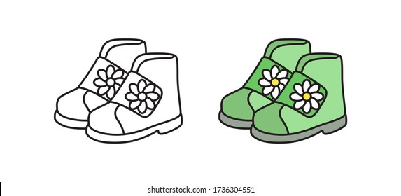 Icono de zapatos de bebé. Zapatos lineales en vector en un estilo plano.