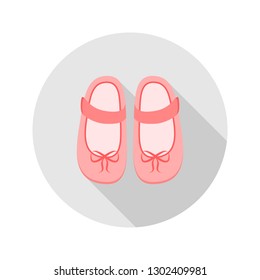 Baby shoes. Icon for web and mobile application. Vector illustration of a button with a long shadow. Flat design style.