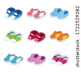 Baby shoes vector isometric icons set isolated on a white background.