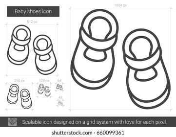 Baby shoes vector line icon isolated on white background. Baby shoes line icon for infographic, website or app. Scalable icon designed on a grid system.