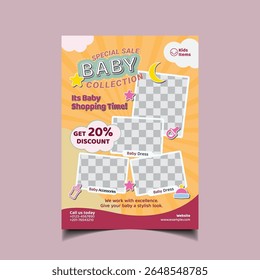 Baby Shop A4 Flyer Or Poster Templates. Editable A4 flyer template for Baby, Vector illustration
