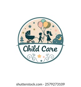 Baby shop child care day care school and kids logo day care create distinctive mother care vector eps logo design	