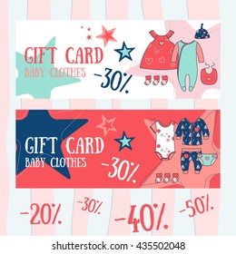 Baby shop discounts. Cute hand drawn banners. Baby toys, clothes