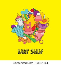 Baby Shop doodle icon vector illustration.