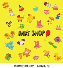 Baby Shop doodle icon vector illustration.