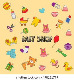 Baby Shop doodle icon vector illustration.