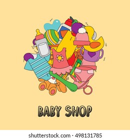 Baby Shop doodle icon vector illustration.