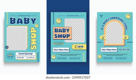 Baby shop flyer template. Editable square flyer templates for kids. Minimalistic baby flyer design concept.