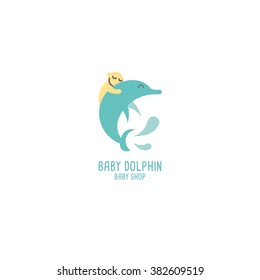 baby shop logo design template. cute dolphin shape vector illustration. best use for online shop, store, booth. white background