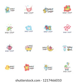 Baby shop logo set vector