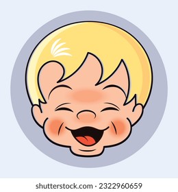 Baby shop logo, vintage cartoon style children smiling face, vector illustration