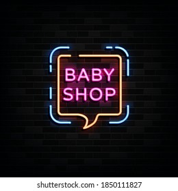 Baby shop neon signs vector. Design template neon sign