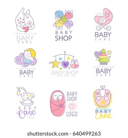 Baby shop set for logo design, hand drawn vector Illustrations