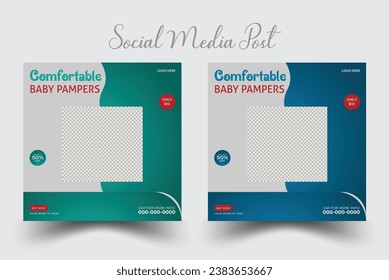 baby shop social media post. Baby Goods sale banner with place for text. Kids store vector poster with hand drawn illustrations of clothes, toys and balloons for promotion, social media post,