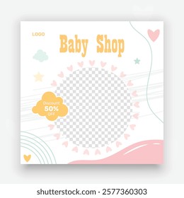 Baby shop social media post template, kids fashion sale post.