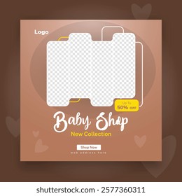 Baby shop social media post template, kids fashion sale post.