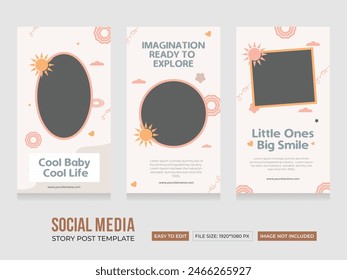 Baby shop social media stories post. Modern and creative baby store story template. Abstract Minimalistic baby stories concept. EPS vector illustration.