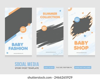 Publicación de historias de redes sociales de Baby Shop. Plantilla moderna y creativa de historias de tiendas de bebés. Abstractas concepto minimalista de historias de bebés. ILUSTRACIÓN VECTORIAL EPS.