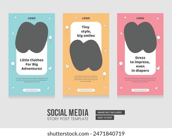 Publicación de historias de redes sociales de Baby Shop. Plantilla moderna y creativa de la historia del baby shop. Abstractas concepto minimalista de historias de bebés. ILUSTRACIÓN VECTORIAL EPS.