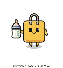 baby shopping bag cartoon character with milk bottle , cute style design for t shirt, sticker, logo element