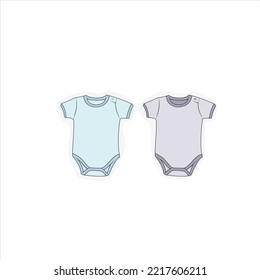 Baby short jumpsuit in cartoon design in green and purple design for advertising template