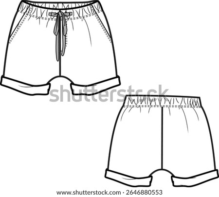 Baby short pant vector flat drawing. short foldup hem pant for new born. comfortable baby pant .